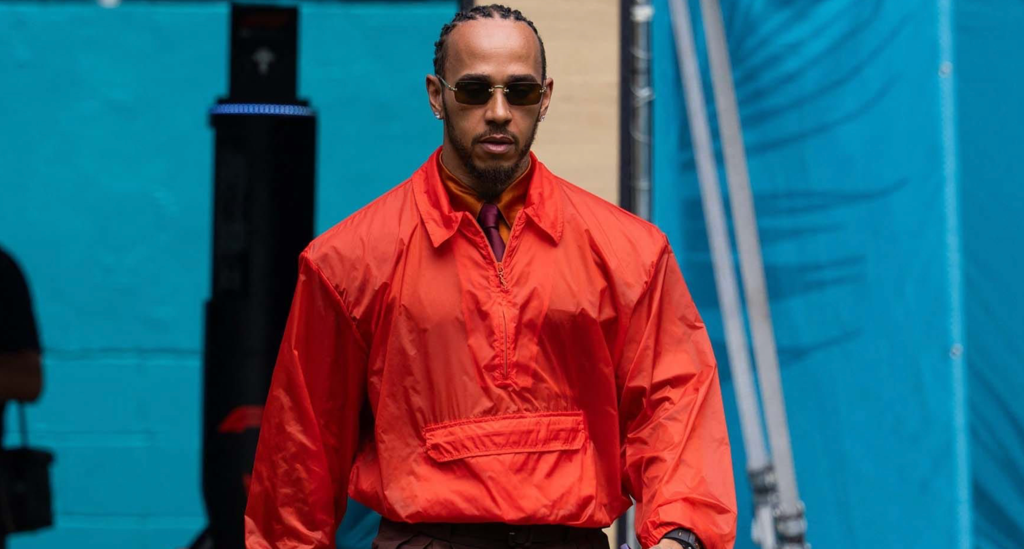 Paddock Presence: Lewis Hamilton wearing Saint Laurent in Miami.